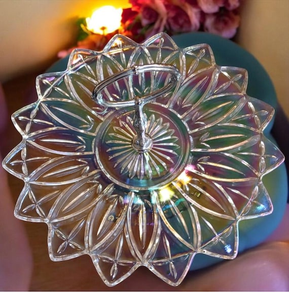 Vintage Federal Glass Iridescent Serving Plate: Mid-century