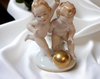 Vintage Gerold Porzellan Bavaria Angel Figurine, Burgundy Dress