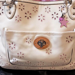 Coach Poppy Ivory Leather Eyelet Tote 22438 – Pink Sateen Lining, Chain Handles, Silver Hardware, 14.5"x11.5"x3