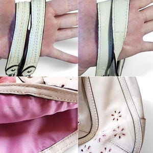 Coach Poppy Ivory Leather Eyelet Tote 22438 – Pink Sateen Lining, Chain Handles, Silver Hardware, 14.5"x11.5"x3