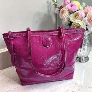 Y2K Patent Leather Plum Coach Bag Shoulder Bag Purple Carryall 