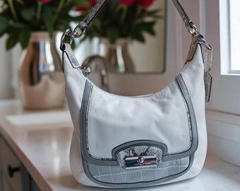 Coach Y2K Kristin Tote Bag: Ivory Leather & Gray Croc Embossed