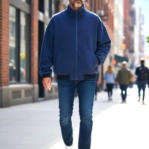 Vintage Y2K Grenadier Blue Fleece Jacket Heavyweight Full Zip Ribbed Hem Large Size
