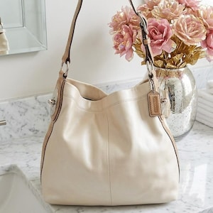 Vintage Coach Pearlized Leather Hobo Bag: Python Trim, Aqua Lining