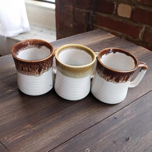Vintage Brown Drip Glaze Mugs (Set of 3) - 1970s Stackable Stoneware