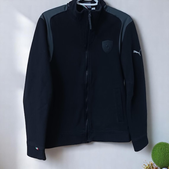 Vintage Puma Ferrari Track Jacket Sz S: Black Fleece-lined Y2K