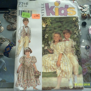 Style Kids party dress for girls and suit for boys pattern 2716. Size 3-8
