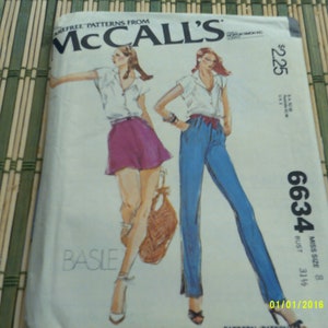 McCalls 6634 Misses Shirt, Hose und Shorts Muster. Größe 8