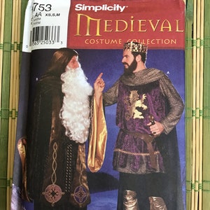 Simplicity 9753 Medieval costume pattern wizard and knight.size xs,s,m