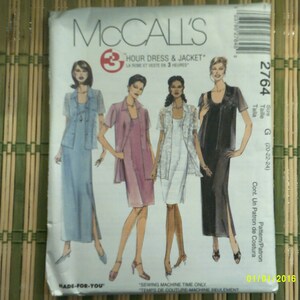 May include: McCall's sewing pattern for a dress and jacket. The pattern is for sizes G (20-22-24). The pattern is called "3 Hour Dress & Jacket" and features a photo of four women wearing the dress and jacket. The pattern is made for you.