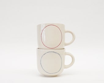 Handmade Ceramic mugs with a circle / Set of 2