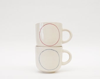 Tasses en céramique faites à la main avec un cercle / Lot de 2