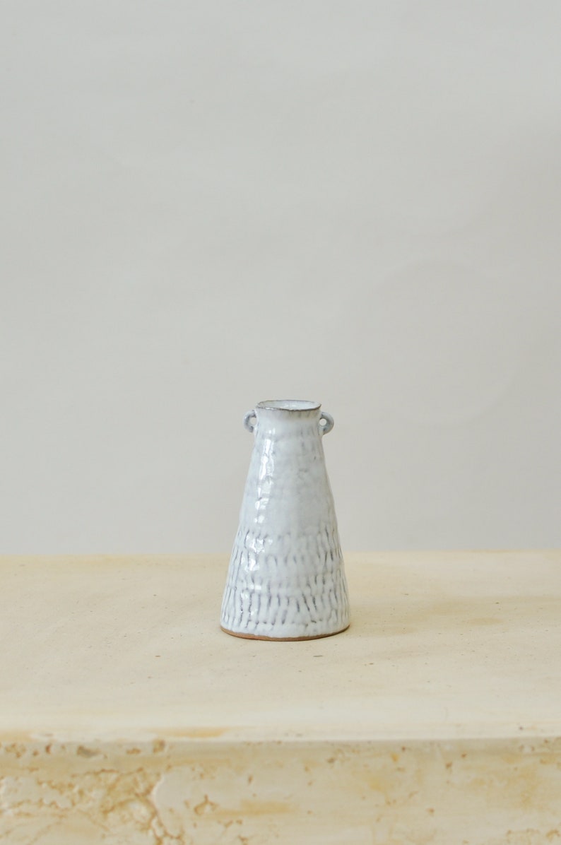White ceramic bud vase, single flower vase, flower pot, pottery vase, home decor image 3