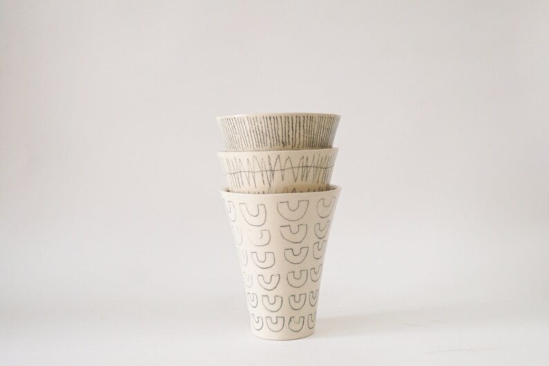 Black and white ceramic small vase with hand painted decoration H: 5 / Pencil holder / Flower vase / Stoneware vase image 5