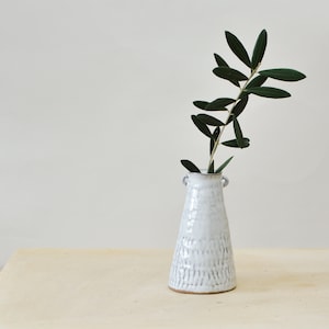 White ceramic bud vase, single flower vase, flower pot, pottery vase, home decor image 1