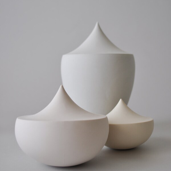 Contemporary Ceramic Sculpture Trio in pastel colors / Porcelain matte vessel / Ceramic Art Object / Modern ceramic design / Vanitas