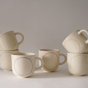A set of 6 Handmade Ceramic mugs H: 3 / Circle mugs / Coffee cups image 1