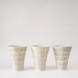 Black and white ceramic small vase with hand painted decoration H: 5 / Pencil holder / Flower vase / Stoneware vase image 4