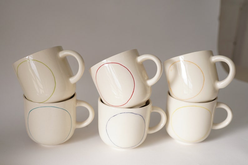 A set of 6 Handmade Ceramic mugs H: 3 / Circle mugs / Coffee cups image 2