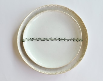 Handgemaakte keramische servies set, Aardewerk Diner Set, Servies Set in wit, Keramische Dish Set