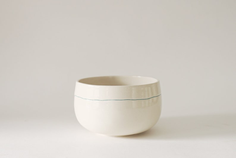 Handmade ceramic bowl with turquoise line / soup bowl Turquoise