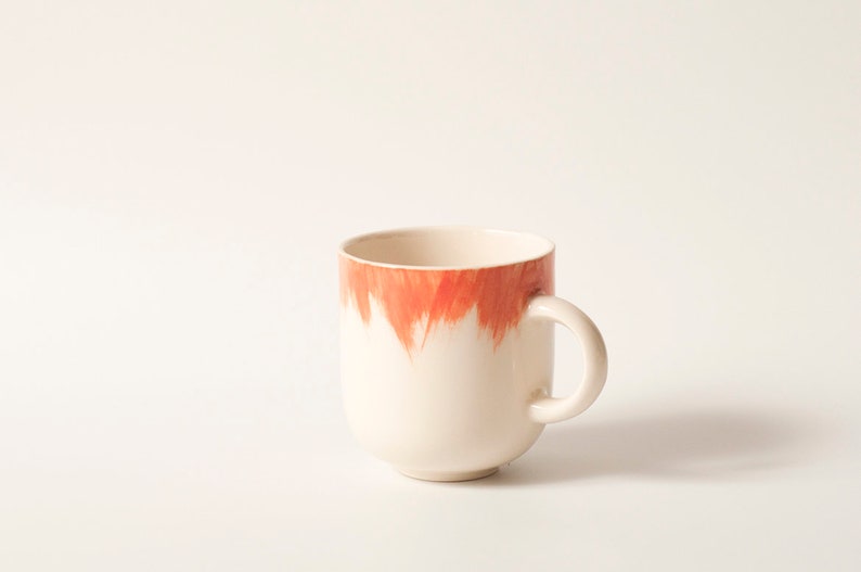 Handmade Ceramic mug with blue brushstrokes H: 3 / Coffee mug / Hand painted ceramic mug / Tea cup / Stoneware cup Orange