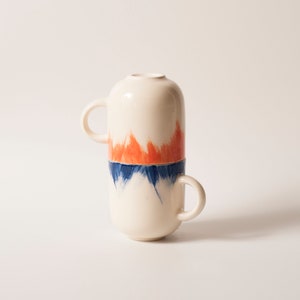 Handmade Ceramic mug with blue brushstrokes H: 3 / Coffee mug / Hand painted ceramic mug / Tea cup / Stoneware cup imagem 3