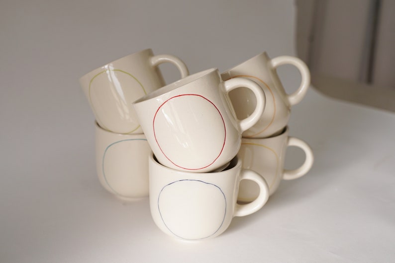 A set of 6 Handmade Ceramic mugs H: 3 / Circle mugs / Coffee cups image 3