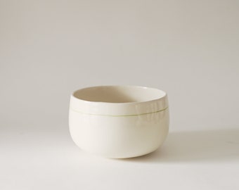 Handmade ceramic bowl with green line, soup bowl