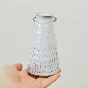 White ceramic bud vase, single flower vase, flower pot, pottery vase, home decor image 2