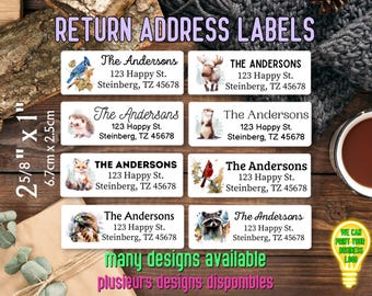 Etiquetas de remetente / Etiquetas adesivas para correspondência / Etiquetas personalizadas para correspondência / Pacote com 30 unidades / Animais: Raposa e Lontra