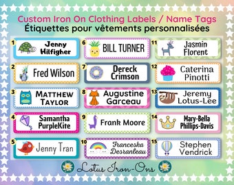 Iron On Clothing Labels Name Tag / Camp Daycamp Daycare and School/ Laundry Safe Butterfly Unicorn Cupcake Donut**already CUT version