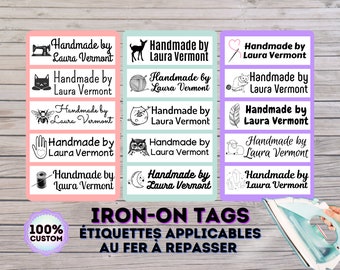 Iron On Labels Cotton fabric labels Handmade / Clothing Garment Knit Crochet Quilt label / hand made handcrafted  **ALREADY CUT version