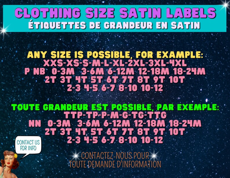 Satin Clothing Size Labels Sew in / Crochet / Hand Knitted / Knitting ...