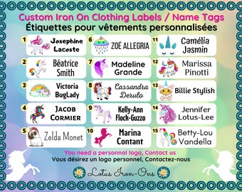 Iron On Clothing Labels Name tags kids kid Daycare School Kindergarten Camp/ 100% Cotton Laundry Safe / Unicorn Unicorns **ALREADY CUT
