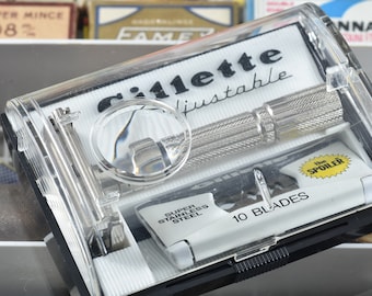 Excellent 1961 (Last Year) G3 Gillette Fat Boy Adjustable Safety Razor in Original Case with Spoiler Blade Dispenser & Free Razor Blades