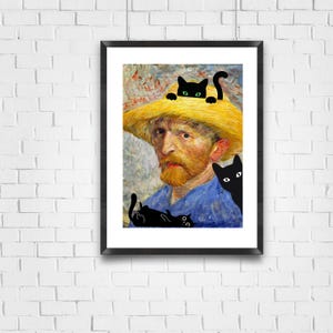 Van Gogh kat muurkunst grappige kat print voor galerie muur of cadeau kat kunstliefhebber cadeau Instant download Van Gogh katten print