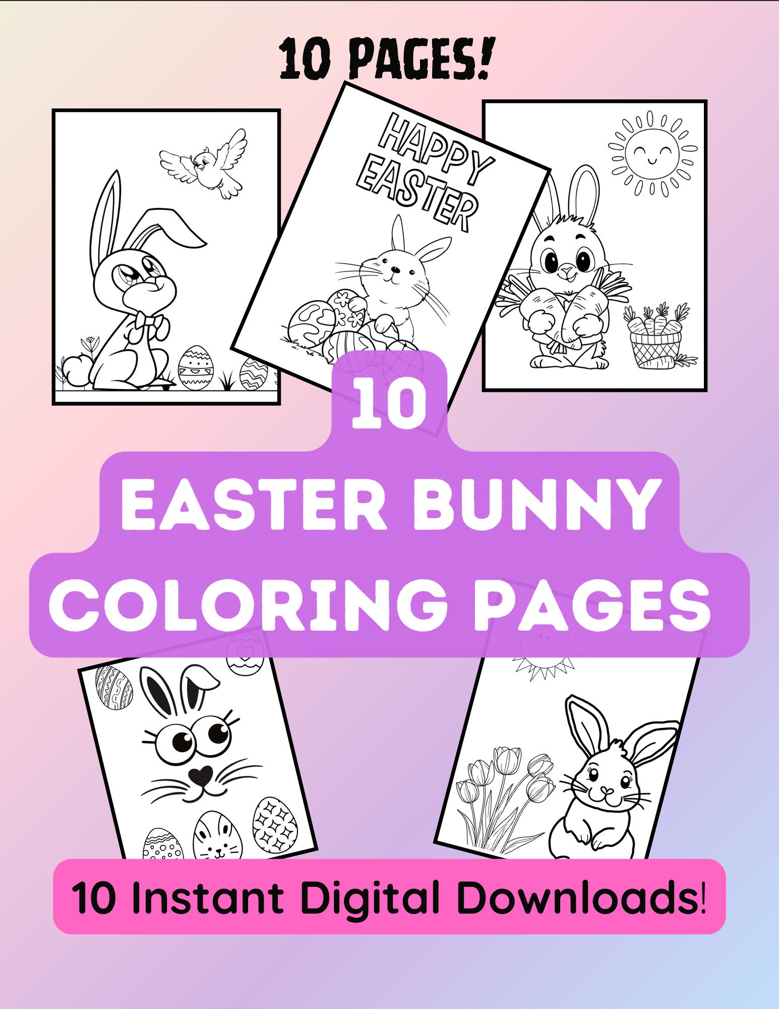 Easter Bunny Coloring Pages for Kids Printable Instant Download - Etsy