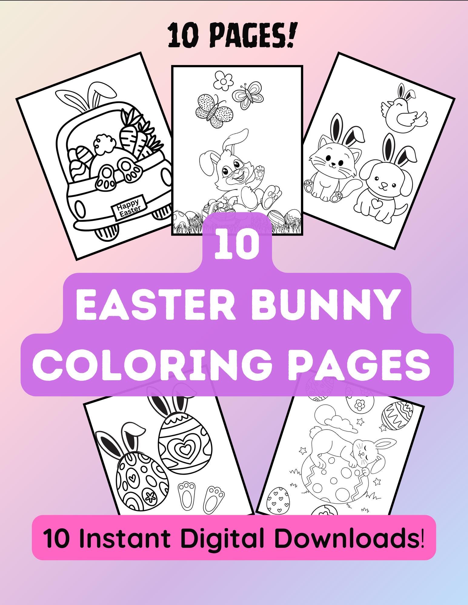 Easter Bunny Coloring Pages for Kids Printable Instant Download - Etsy