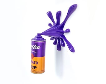 Purple Graffiti Tomato Soup Can Sculpture | Pop Art Wall Decor, Warhol Inspired Artwork