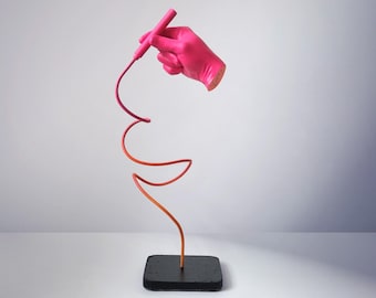 Pink Hand Sketch Sculpture: Contemporary Minimalist self standing art