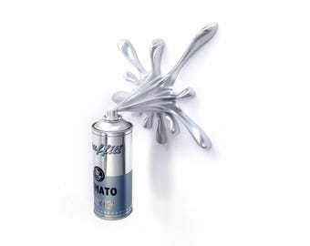 Silver Graffiti Spray Can Splash Sculpture - Street Art Graffiti Decor