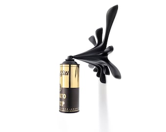 Handcrafted Graffiti Spray Can Wall Sculpture, Black Gold Pop Art by 2Fast