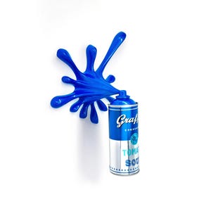 Sculpture Bombe de Peinture - Art Pop Graffiti Chrome Bleu - Décor Mural 3D