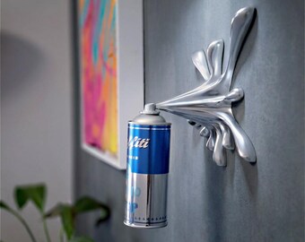 Metallic Chrome Spray Can Sculpture – Electric Blue Pop Art Splash Wall Decor