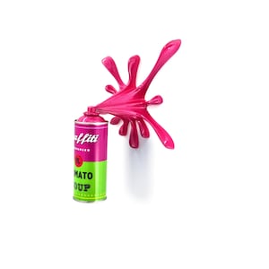 Pink Graffiti Tomato Soup Spray Can Sculpture – Pop Art Wall Decor, Street Art-Inspired Home Accent