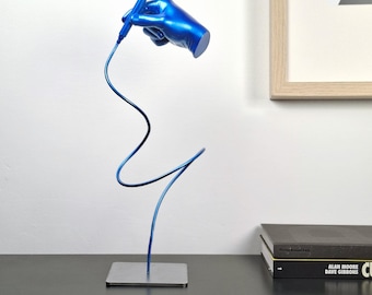 Minimalist Blue Hand Sketch Sculpture - Contemporary Abstract Self Standing Line Art Statue