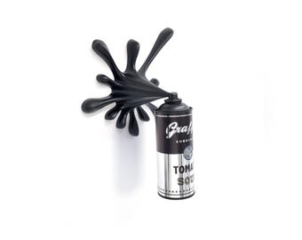 Black Chrome Tomato Soup Graffiti Spray Can Sculpture - Modern Pop Art Splash Wall Decor