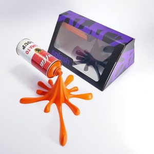 Escultura de lata de aerosol con salpicaduras de sopa de tomate y graffiti de Warhol naranja imagen 5
