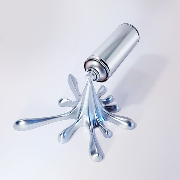 Silver Splash Spraycan Graffiti Sculpture